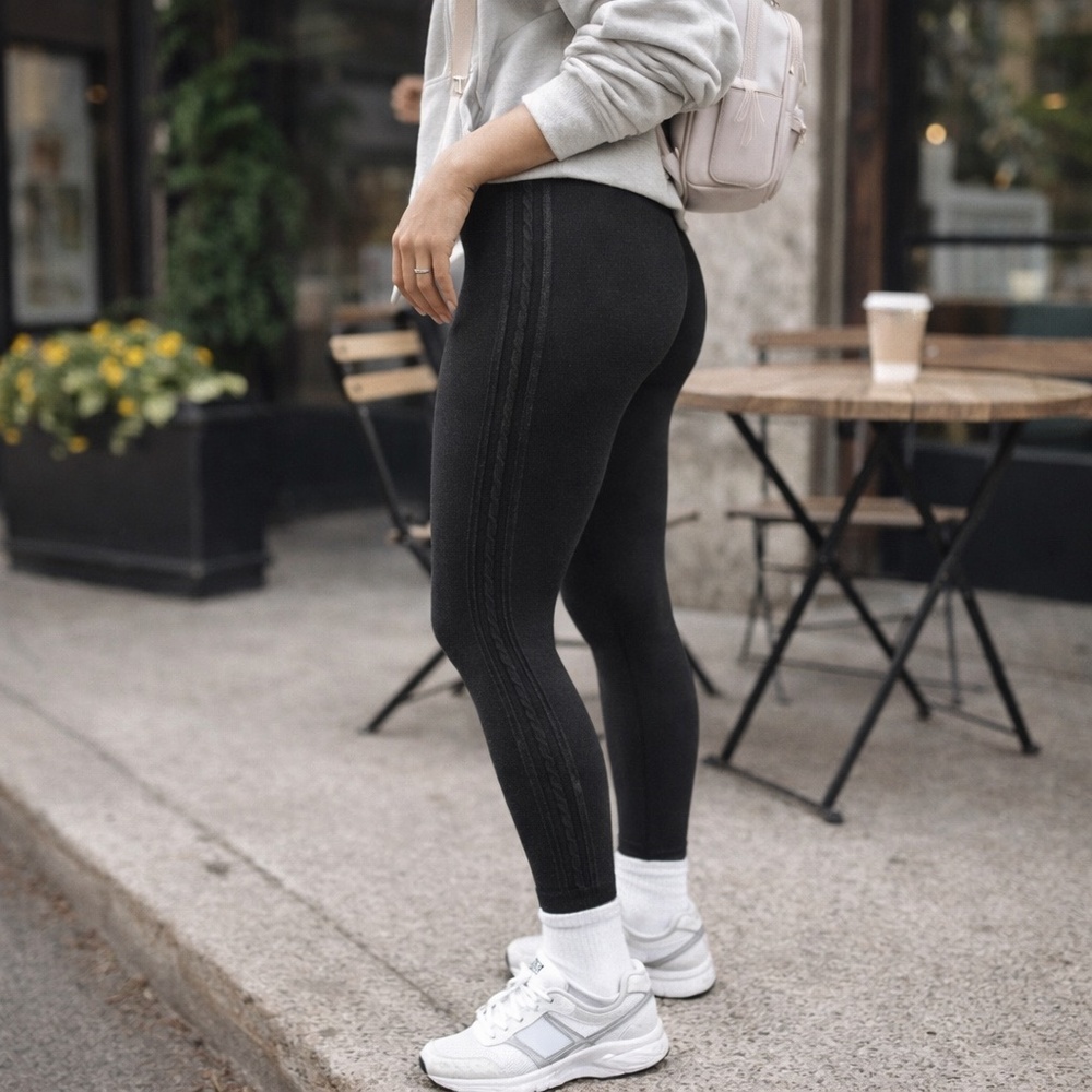 OFFLINE by‎ Aerie Black High Waisted Seamless Cable 7/8 Length Leggings XS NWOT